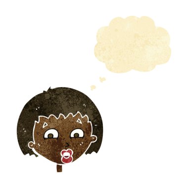 Düşünce baloncuğuyla şok olmuş çizgi film ifadesi