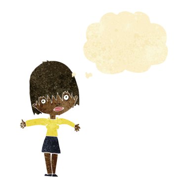 düşünce balonu ile karikatür meraklı kadın