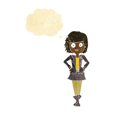 Düşünce kabarcığı olan ceketli kız.
