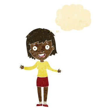 çizgi film heyecanlı kadın düşünce balonu ile