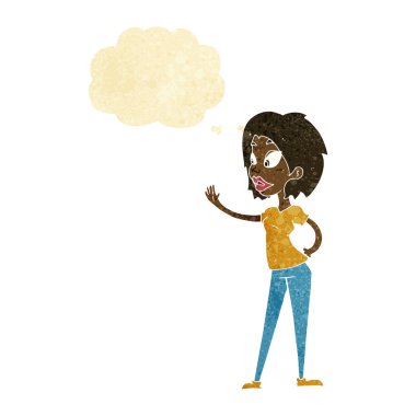 düşünce balonu ile sallayarak çizgi film kadın