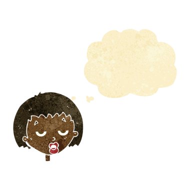 Düşünce baloncuğu olan sıkılmış kadın çizgi filmi