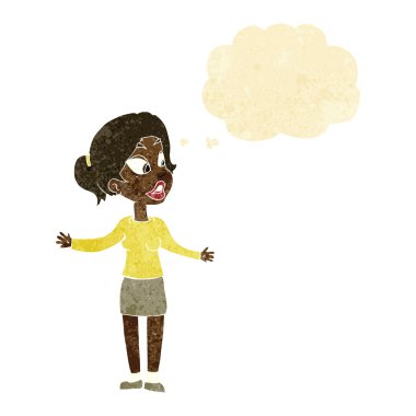 çizgi film güzel kadın düşünce balonu ile bir şeyler açıklamaya