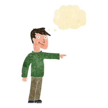 Çizgi film adamı düşünce balonunu işaret ediyor.