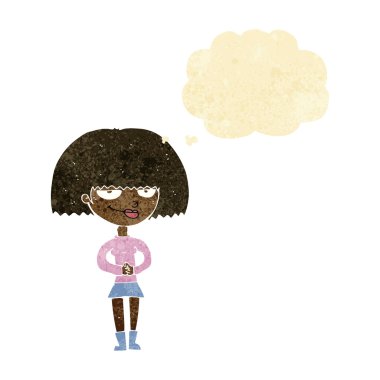 Düşünce baloncuğu olan sinsi kadın.