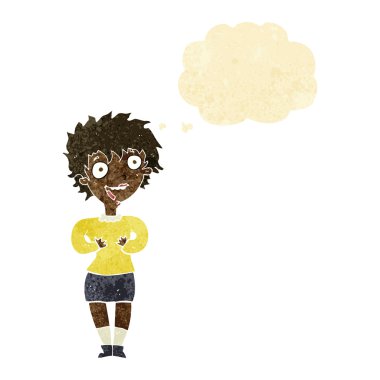 çizgi film heyecanlı kadın düşünce balonu ile