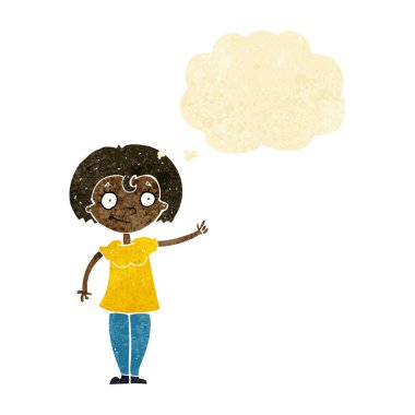 çizgi film mutlu kadın düşünce baloncuğu ile işaret