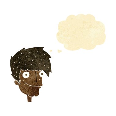 Düşünce baloncuğu olan gülümseyen adam