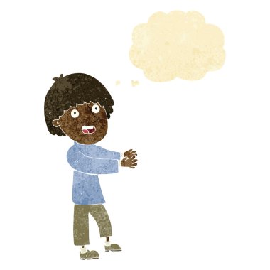 çizgi film mutlu adam düşünce baloncuğu ile gösteren