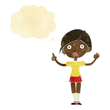 Çizgi filmdeki kız düşünce balonuyla soru soruyor.