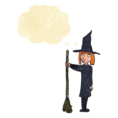 Düşünce baloncuklu çizgi film cadısı