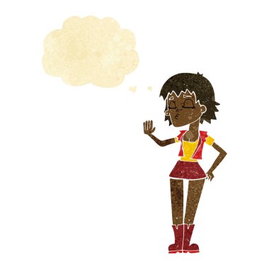 Düşünce baloncuğu olan havalı kız.