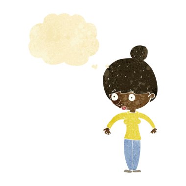 çizgi film kadın düşünce balonu ile bakıyor