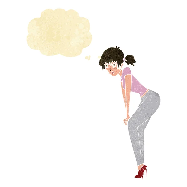 思考バブルでポーズをとる漫画の女性 — ストックベクタ