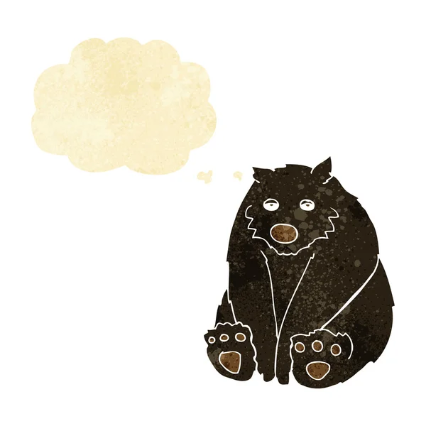Cartone animato infelice orso nero con bolla di pensiero — Vettoriale Stock