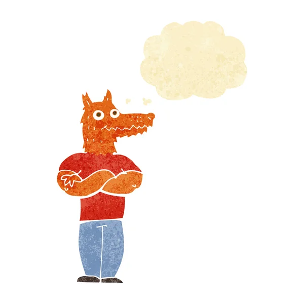 Cartoon fox homem com bolha de pensamento —  Vetores de Stock