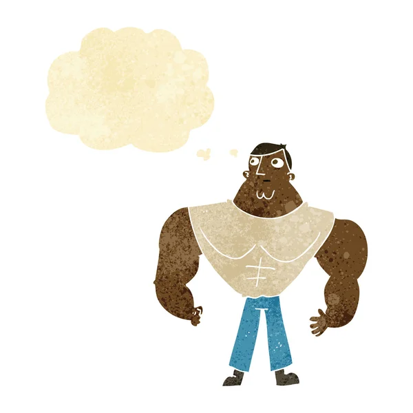 Cartoon bodybuilder met gedachte zeepbel — Stockvector