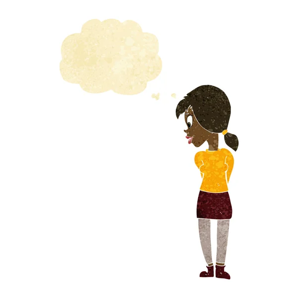 Cartoon mooi meisje met gedachte zeepbel — Stockvector