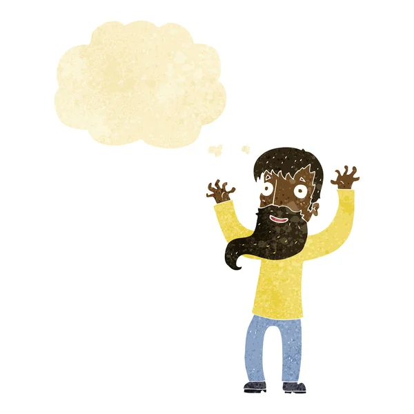 Karikatur aufgeregter Mann mit Bart mit Gedankenblase — Stockvektor