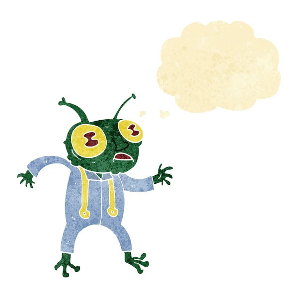 Desenho animado alienígena espaçador com bolha de pensamento — Vetor de Stock