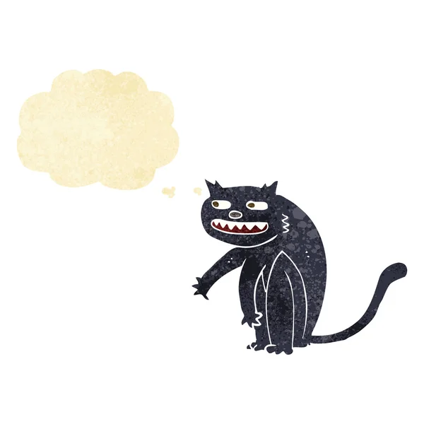 Desenho animado gato preto com bolha de pensamento — Vetor de Stock