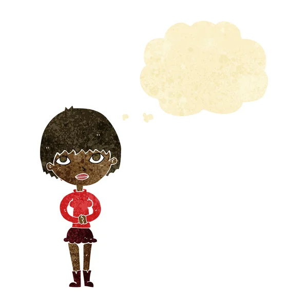 Femme dessin animé attendant patiemment avec bulle de pensée — Image vectorielle
