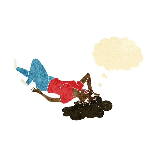 Femme dessin animé couché sur le sol avec bulle de pensée — Image vectorielle