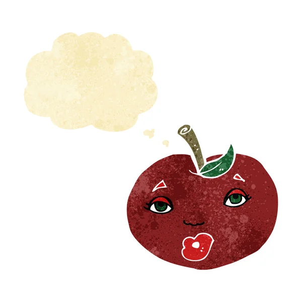 Cartoon appel met gezicht met gedachte zeepbel — Stockvector
