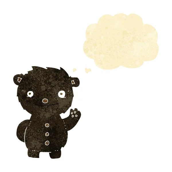 Desenho animado acenando urso preto com bolha de pensamento — Vetor de Stock