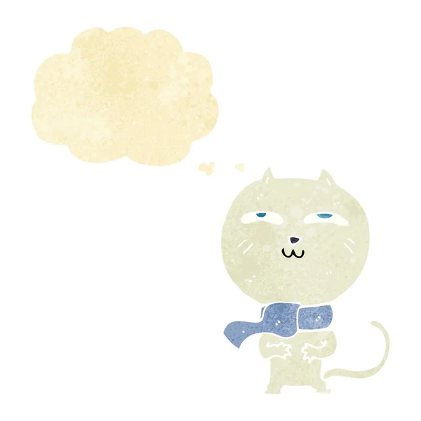 卡通片滑稽猫，头戴带思想泡泡的围巾 — 图库矢量图片