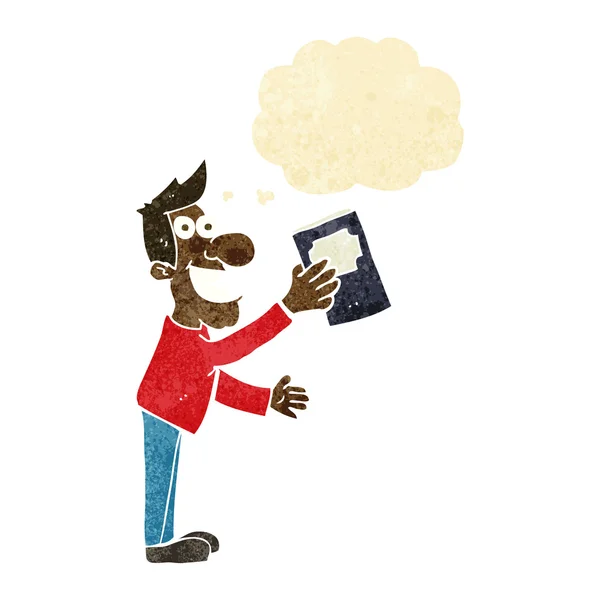 Uomo cartone animato con libro con bolla di pensiero — Vettoriale Stock