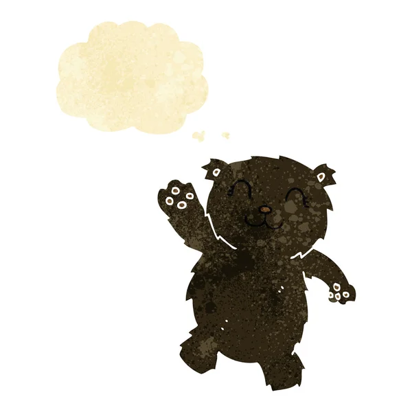 Desenho animado acenando urso preto com bolha de pensamento — Vetor de Stock