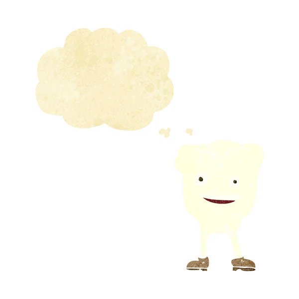 Desenho animado personagem dente feliz com bolha de pensamento — Vetor de Stock
