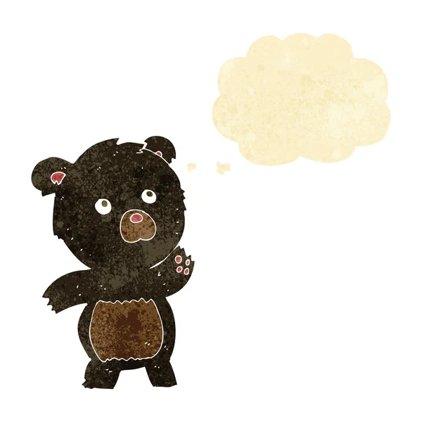 Desenho animado urso preto curioso com bolha de pensamento — Vetor de Stock