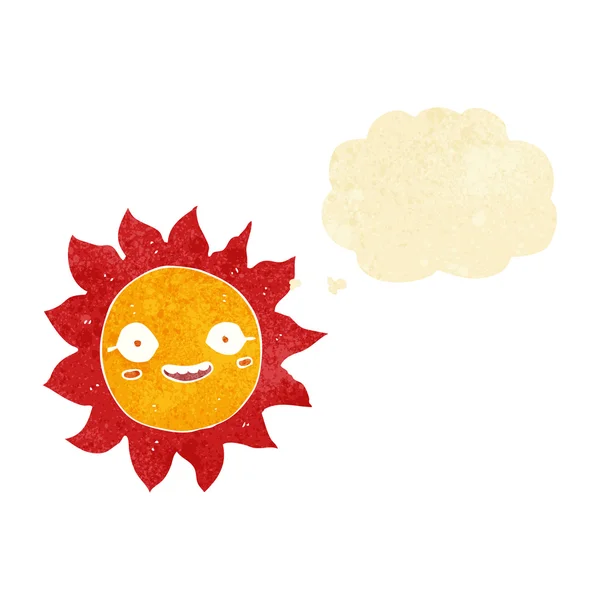 Dessin animé soleil heureux avec bulle de pensée — Image vectorielle