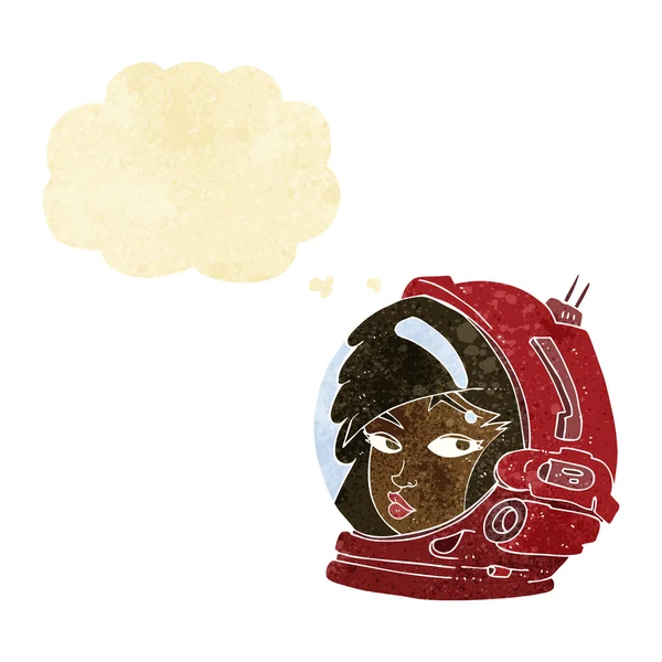 Tecknad kvinnlig astronaut med tanke bubbla — Stock vektor