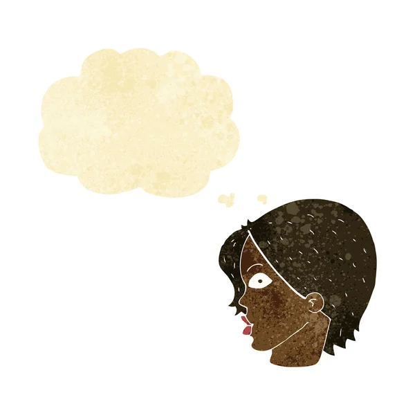 Dessin animé regardant femme avec bulle de pensée — Image vectorielle