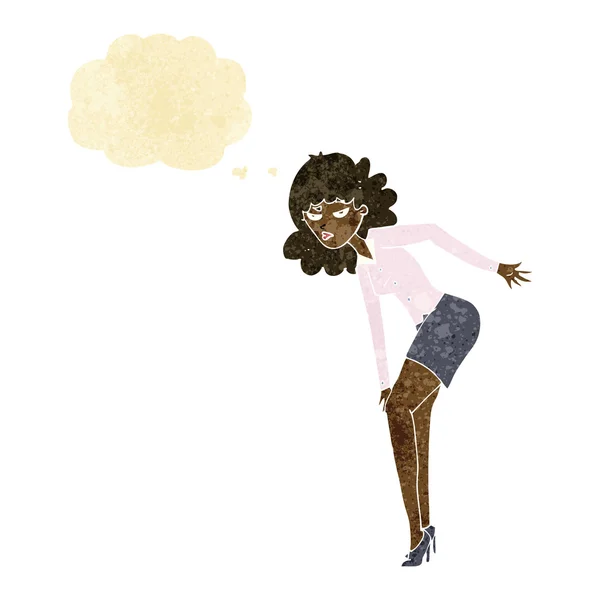 Desenho animado irritado mulher esfregando joelho com bolha de pensamento — Vetor de Stock