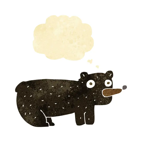 Divertido oso negro de dibujos animados con burbuja de pensamiento — Vector de stock