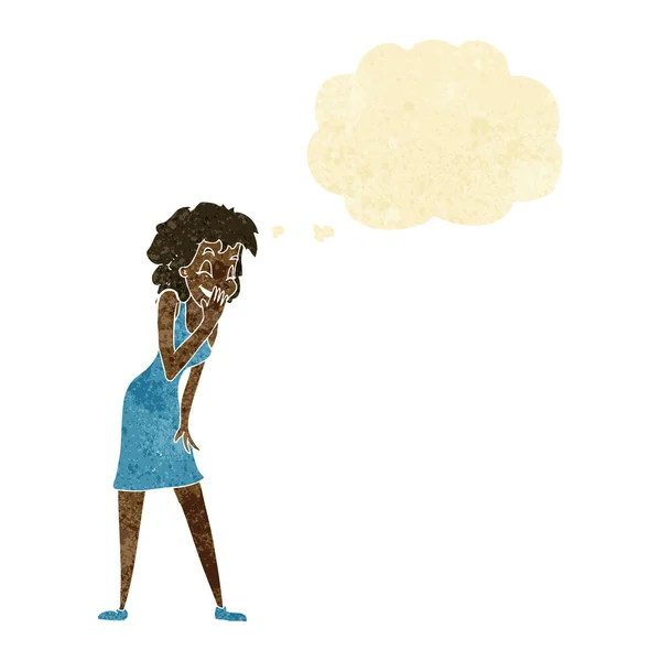 Femme dessin animé riant avec bulle de pensée — Image vectorielle