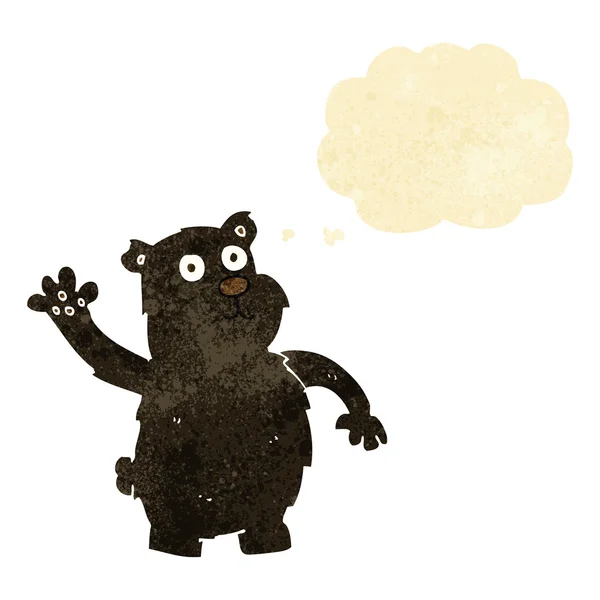 Cartoon viftande svart Björn med tankebubbla — Stock vektor