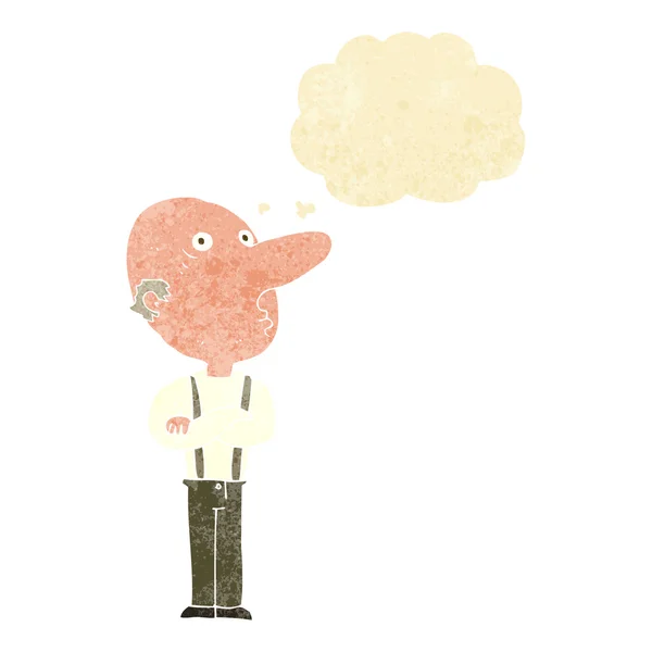 Cartoon old man with folded arms with thought bubble — Stock Vector