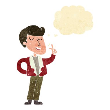 çizgi filmdeki havalı adam düşünce baloncuğuyla parmaklarını şıklatıyor.