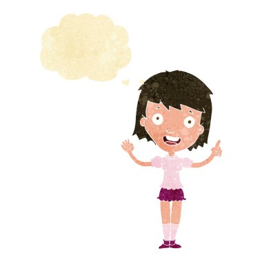 Çizgi film kadını düşünce balonunu işaret ediyor.