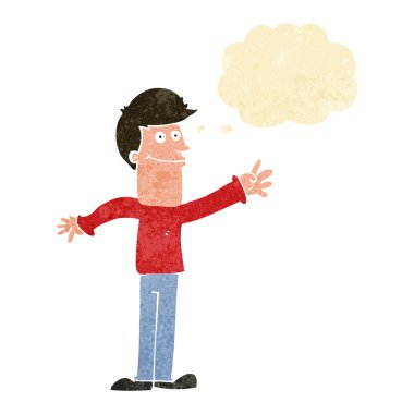 çizgi film mutlu adam düşünce baloncuğuyla el sallıyor