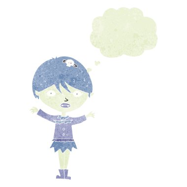 Düşünce baloncuğu sallayan vampir kız.