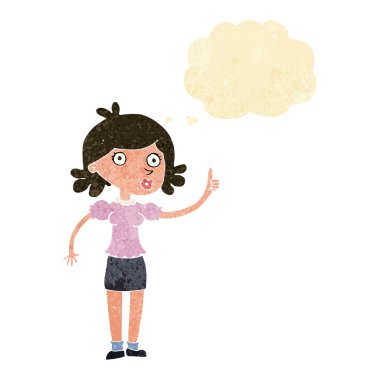 Düşünce baloncuğu olan çizgi film kadını.