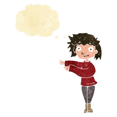 Düşünce baloncuğu olan dans eden kadın.