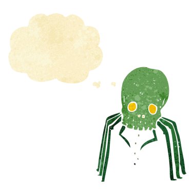 Düşünce baloncuklu korkunç kafatası örümceği.