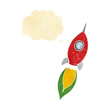 Düşünce baloncuklu çizgi film uzay gemisi